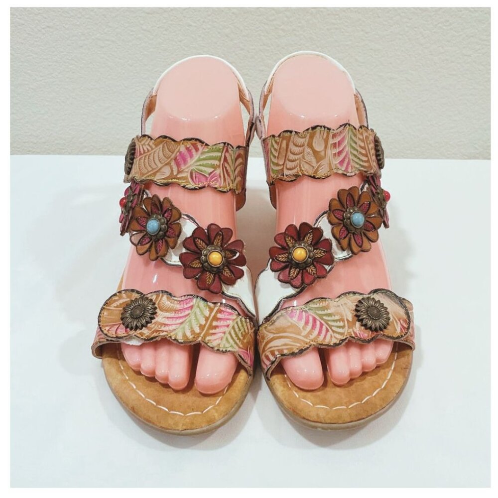 L'ARTISTE "Samore" Slingback Flower Embellished Sandal Floral Multi Size 9.5/10